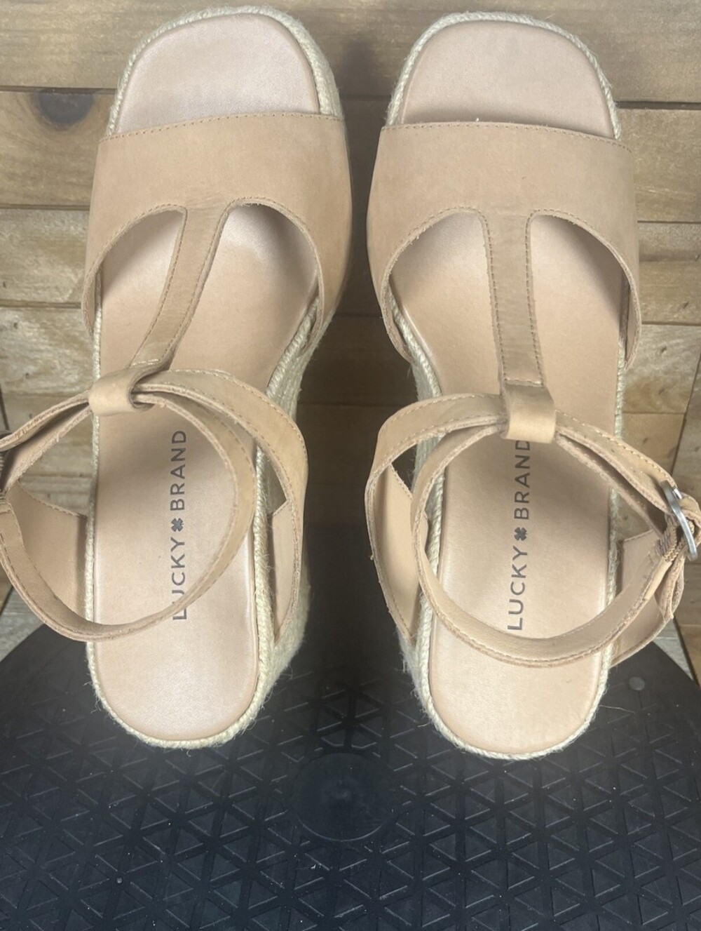 Lucky Brand Valki T-Strap Espadrille Wedge Sandals Boho Resort Coastal Size 6